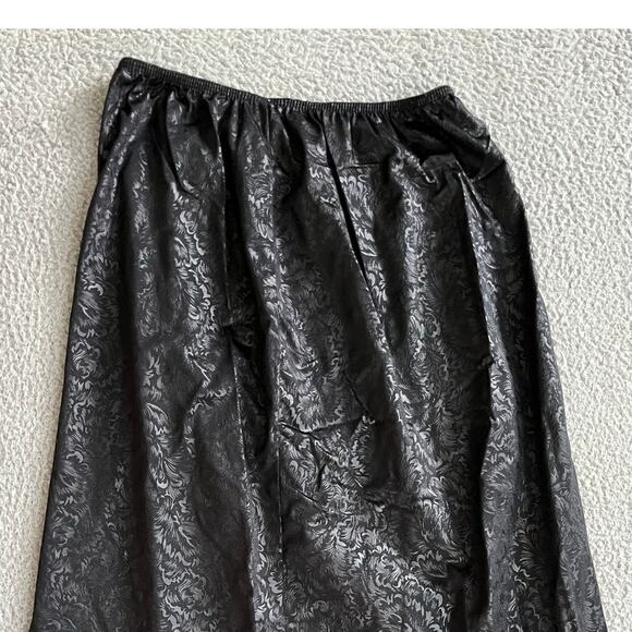 Vintage Illusion Slip Skirt Large Satin Floral Lace Trim Stretch Black Retro 80s - Picture 2 of 12